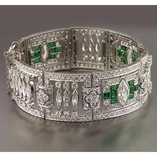 Emerald Diamond Bracelet 32 Carats White Gold 14K