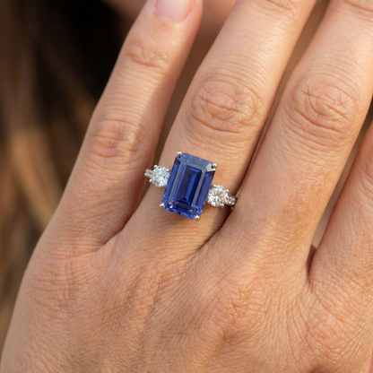 natural emerald sapphire 5ct ring with diamond accents