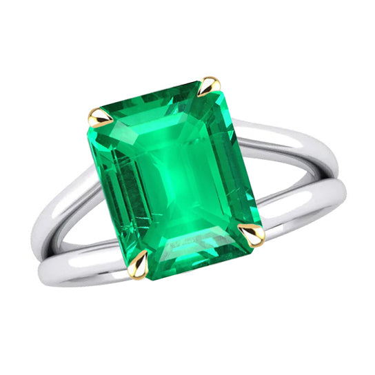 Emerald Shaped Solitaire Green Emerald Ring