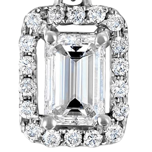 Emerald And Round Natural Earth Mined Diamond Pendant Necklace 1.50 Carat White Gold 14K