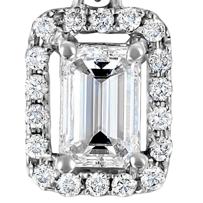 Emerald And Round Natural Earth Mined Diamond Pendant Necklace 1.50 Carat White Gold 14K