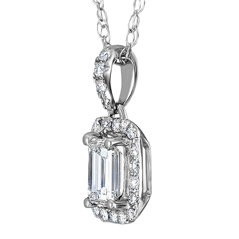 Emerald And Round Natural Earth Mined Diamond Pendant Necklace 1.50 Carat White Gold 14K