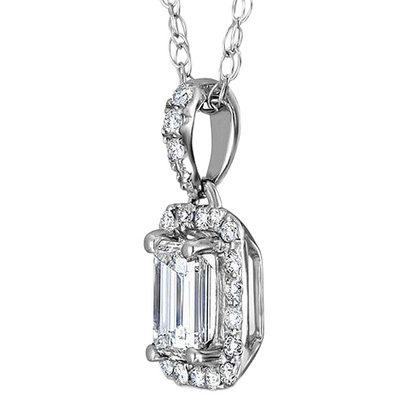 Emerald And Round Natural Earth Mined Diamond Pendant Necklace 1.50 Carat White Gold 14K