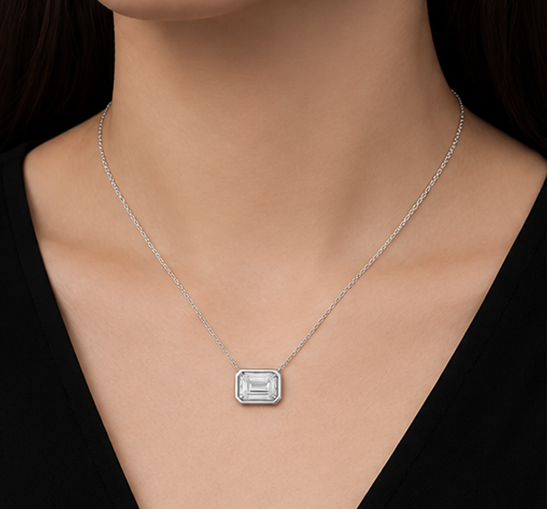 Emerald Cut 1 Carat Lab Grown Pendant 14K White Gold 