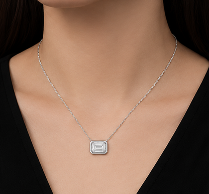 Emerald Cut 1 Carat Lab Grown Pendant 14K White Gold 