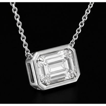 Emerald Cut 1 Carat Natural Pendant 14K White Gold 