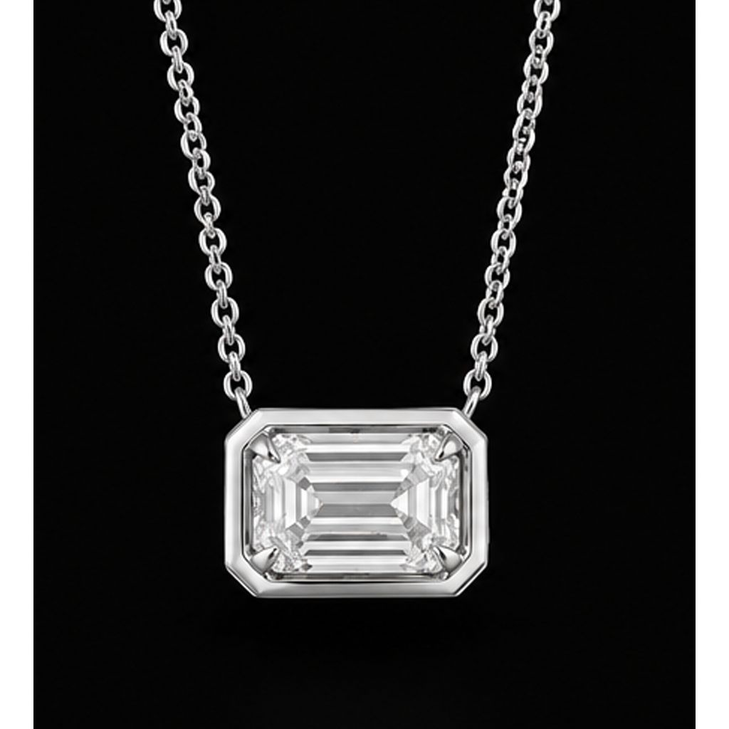 Emerald Cut 1 Carat Natural Pendant 14K White Gold 