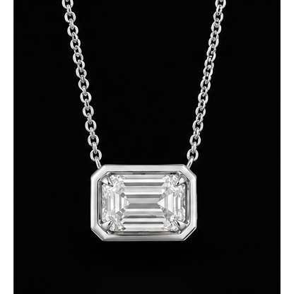 Emerald Cut 1 Carat Natural Pendant 14K White Gold 