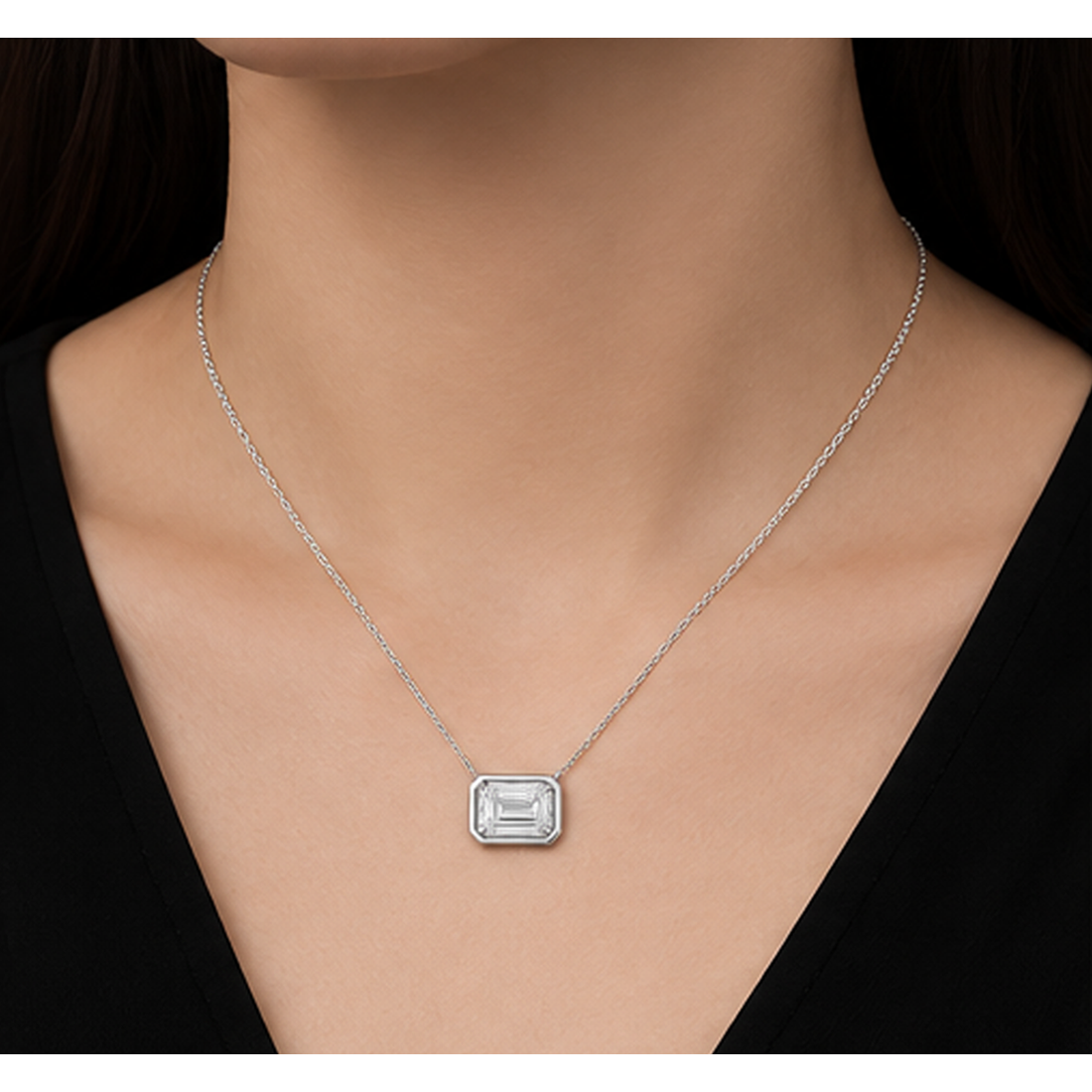 Emerald Cut 1 Carat Natural Pendant 14K White Gold 