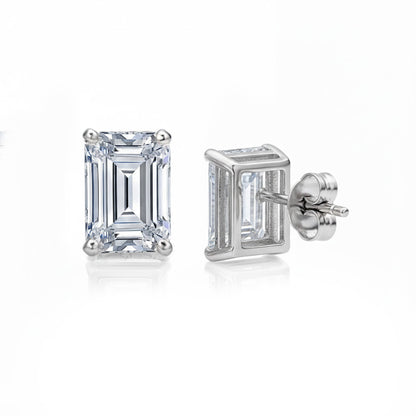 Emerald Cut Lab Grown Diamond Women Stud Earrings White Gold 2 Carats