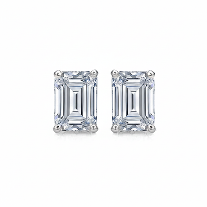 Emerald Cut Lab Grown Diamond Women Stud Earrings White Gold 2 Carats
