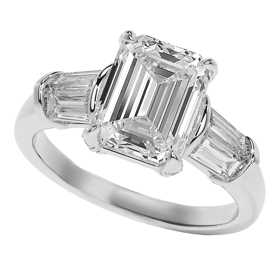 Emerald Cut Lab Grown Large Diamonds Ring 9 Ct. Gold Three Stone Jewelry