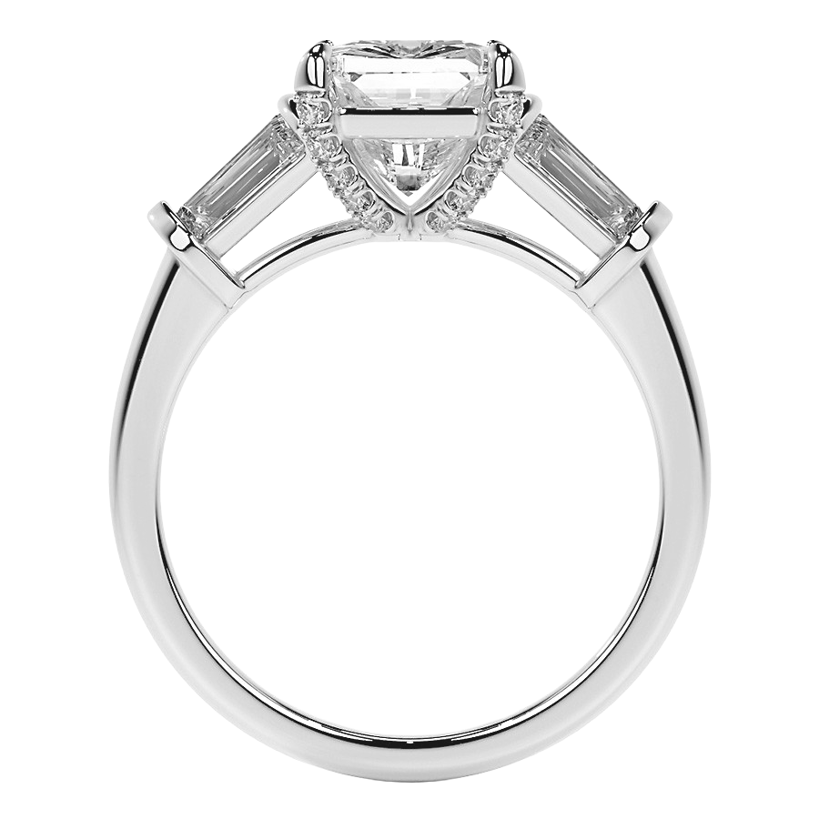 Emerald Cut Lab Grown Large Diamonds Ring 9 Ct. Gold Three Stone Jewelry