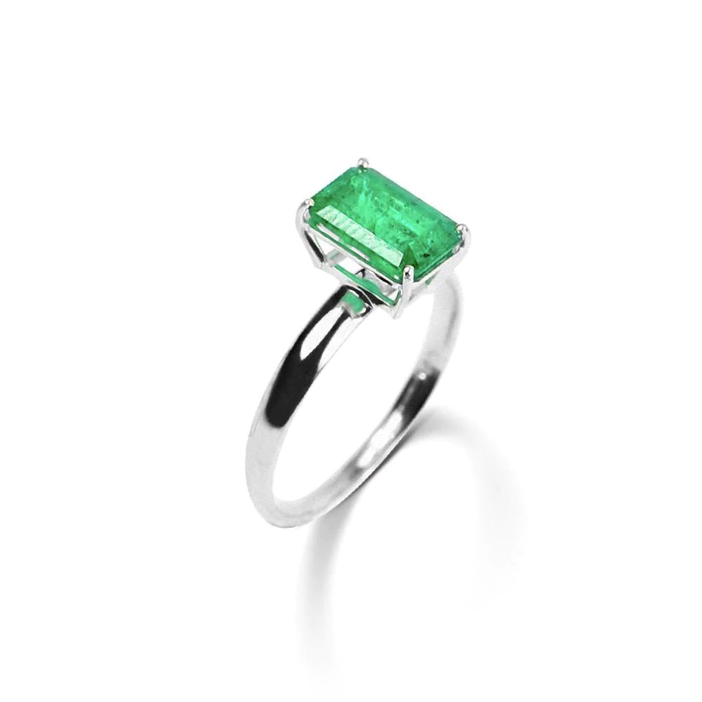 Emerald Cut Solitaire 10 Carat Colombian Green Emerald Wedding Ring White 14K
