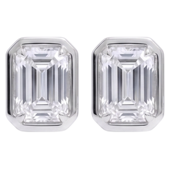 Emerald Cut Women Stud Lab Grown Diamonds 14K Earring White Gold