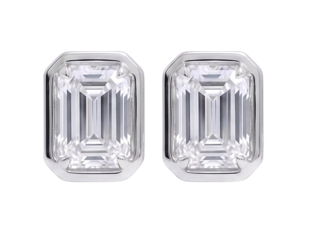 Emerald Cut Women Stud Lab Grown Diamonds 14K Earring White Gold