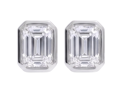 Emerald Cut Women Stud Lab Grown Diamonds 14K Earring White Gold