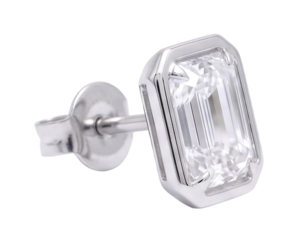 Emerald Cut Women Stud Lab Grown Diamonds 14K Earring White Gold