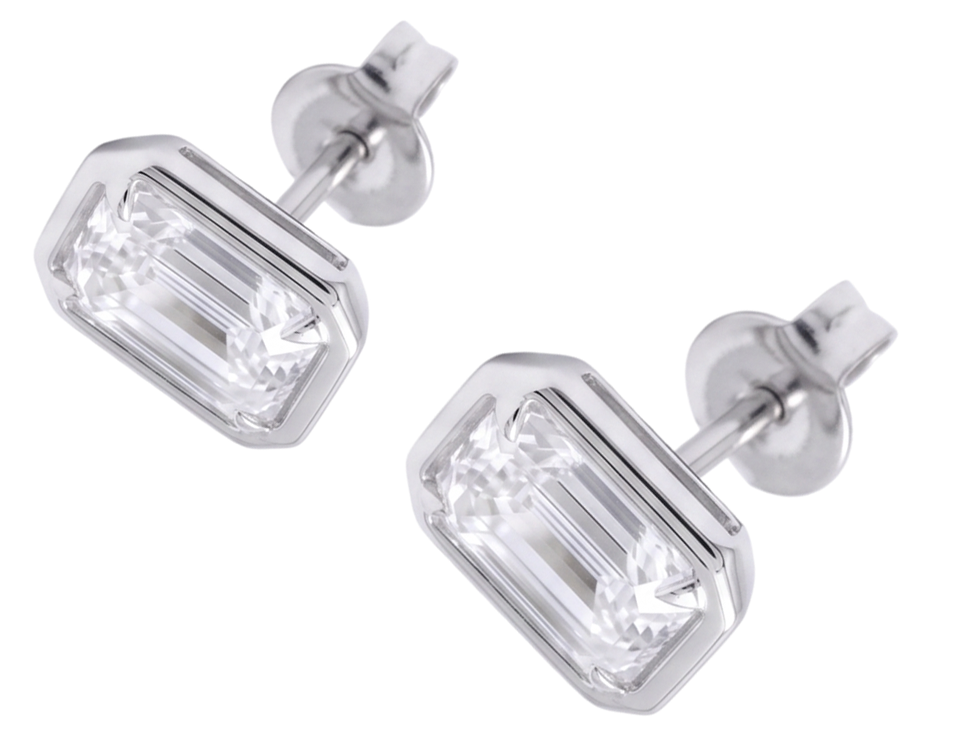 Emerald Cut Women Stud Lab Grown Diamonds 14K Earring White Gold