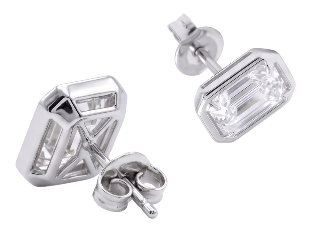 Emerald Cut Women Stud Lab Grown Diamonds 14K Earring White Gold