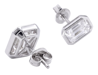 Emerald Cut Women Stud Lab Grown Diamonds 14K Earring White Gold
