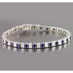 Emerald Natural Earth Mined Diamond Ceylon Sapphire Tennis Bracelet Prong Set
