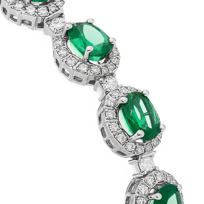 Oval Cut Green Emerald With Natural Earth Mined Diamonds Women Tennis Bracelet 14K 8.5 Ct.