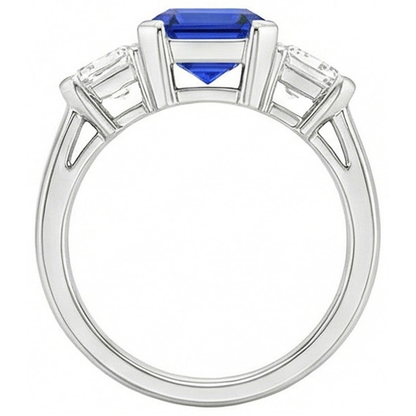Engagement 3 Stone Natural Earth Mined Diamond Ring Asscher Sri Lankan Sapphire 2 Carats