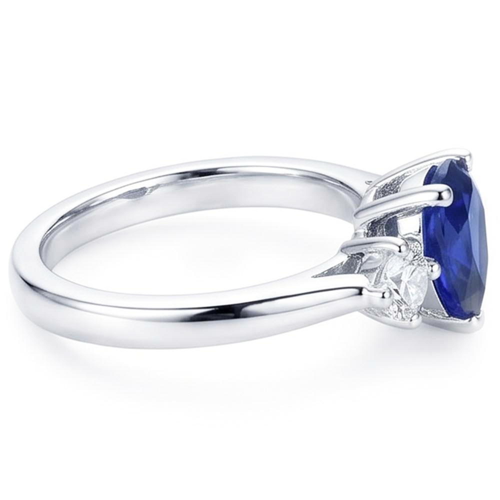 Engagement 3 Stone Ring Pear Blue Sapphire & Natural Earth Mined Diamonds 2.50 Carats