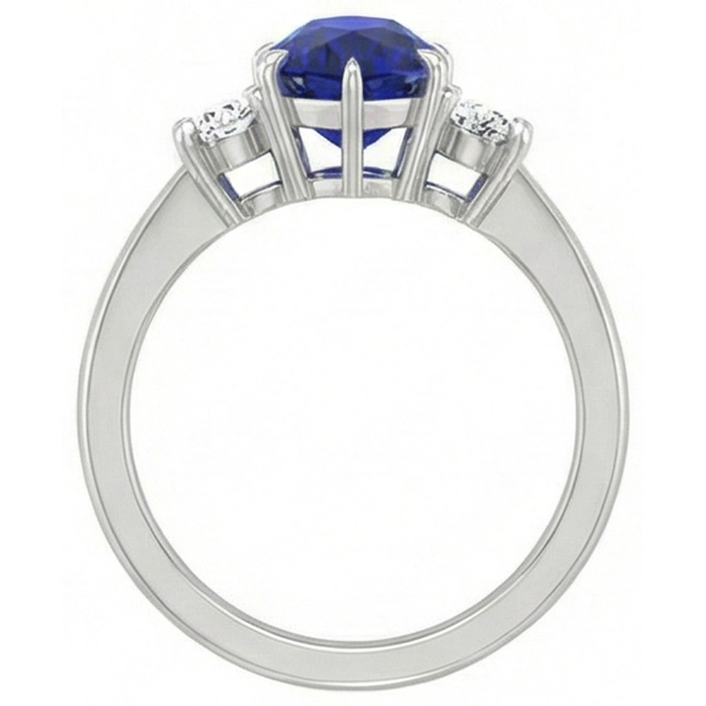 Engagement 3 Stone Ring Pear Ceylon Sapphire & Natural Earth Mined Diamonds 4 Carats
