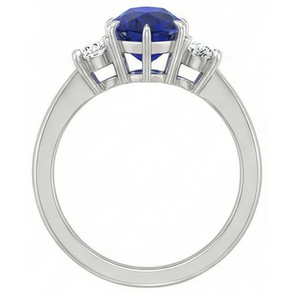 Engagement 3 Stone Ring Pear Ceylon Sapphire & Natural Earth Mined Diamonds 4 Carats