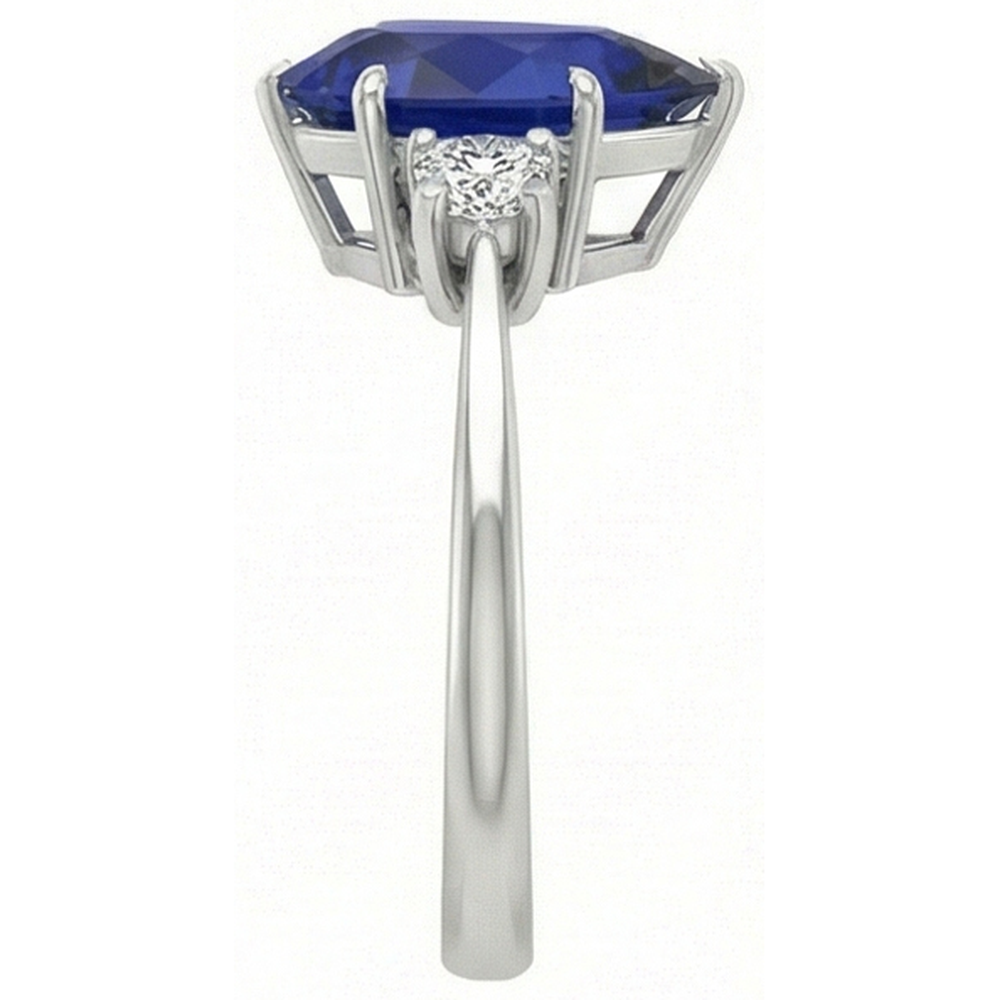 Engagement 3 Stone Ring Pear Ceylon Sapphire & Natural Earth Mined Diamonds 4 Carats