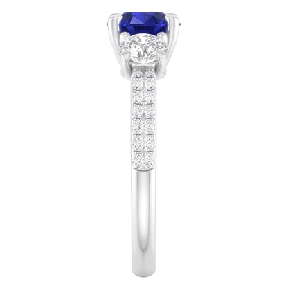 Engagement 3 Stone Style Natural Earth Mined Diamond Ring Round Sapphire 4.50 Carats
