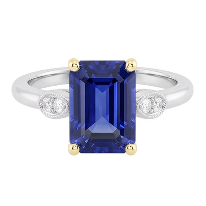 Engagement 5 Stone Emerald Blue Sapphire Ring Natural Earth Mined Diamonds 2.25 Carats
