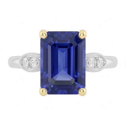 Engagement 5 Stone Emerald Blue Sapphire Ring Natural Earth Mined Diamonds 2.25 Carats
