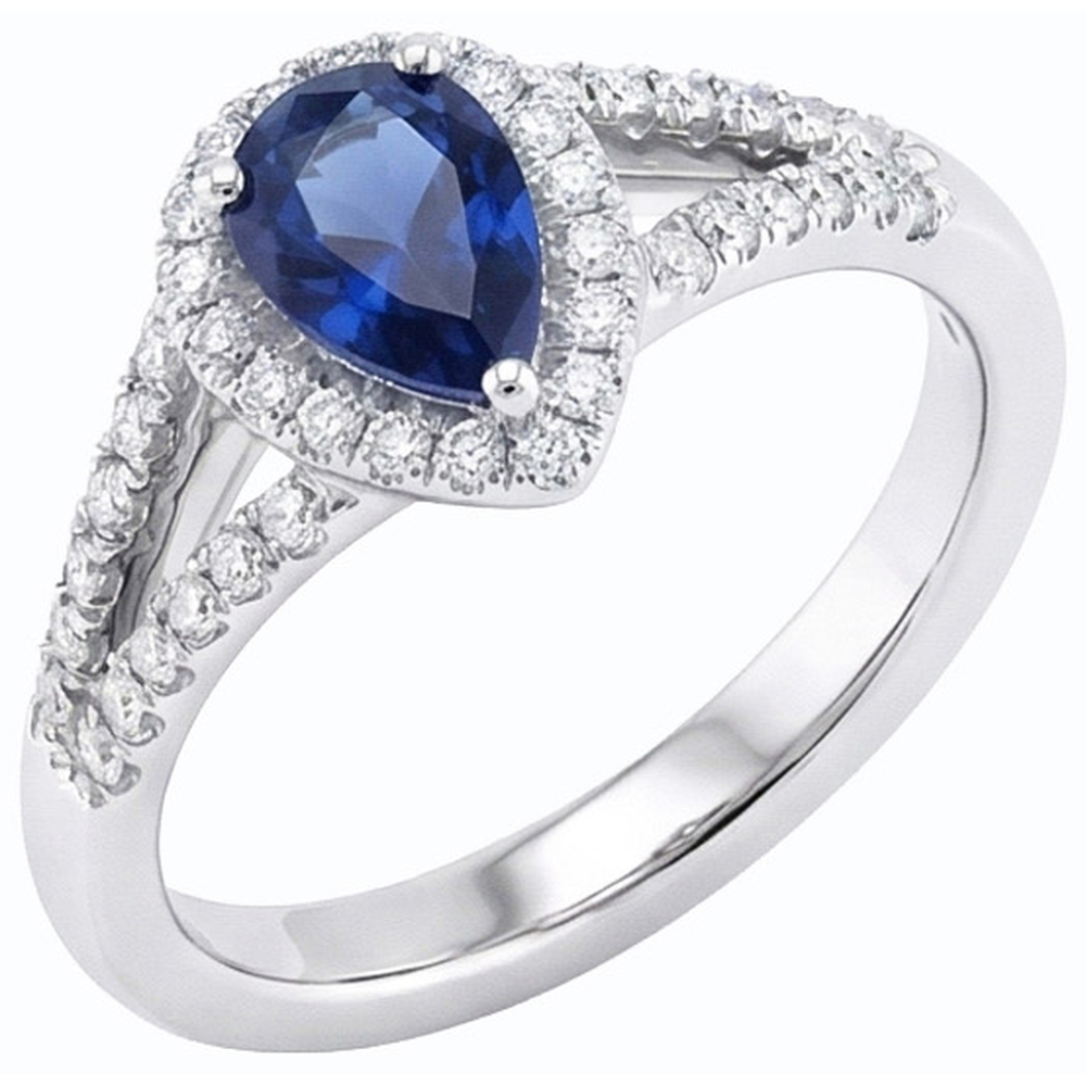 Engagement Halo Blue Sapphire Ring Split Shank Natural Earth Mined Diamonds 3.50 Carats
