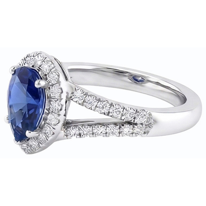 Engagement Halo Blue Sapphire Ring Split Shank Natural Earth Mined Diamonds 3.50 Carats