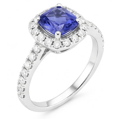 Engagement Halo Cushion Sapphire Ring 2.50 Carats Natural Earth Mined Diamond 14K Gold
