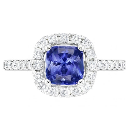 Engagement Halo Cushion Sapphire Ring 2.50 Carats Natural Earth Mined Diamond 14K Gold