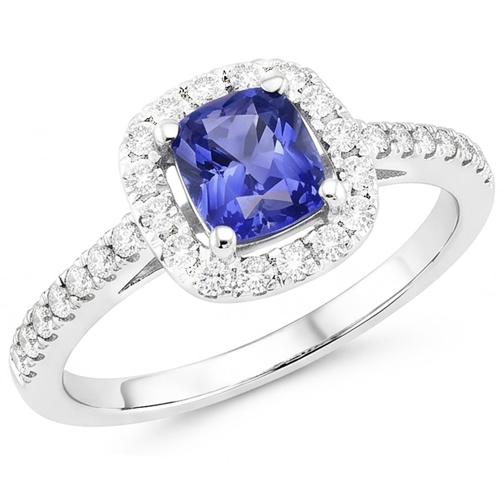 Engagement Halo Cushion Sapphire Ring 2.50 Carats Natural Earth Mined Diamond 14K Gold