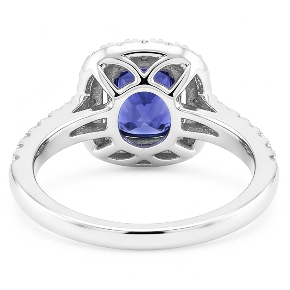 Engagement Halo Cushion Sapphire Ring 2.50 Carats Natural Earth Mined Diamond 14K Gold