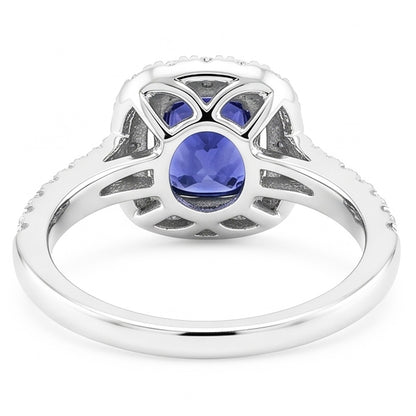 Engagement Halo Cushion Sapphire Ring 2.50 Carats Natural Earth Mined Diamond 14K Gold