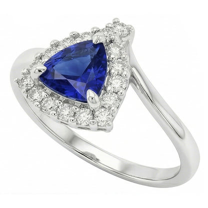 Engagement Halo Natural Earth Mined Diamond Ring Trillion Deep Blue Sapphire 2 Carats