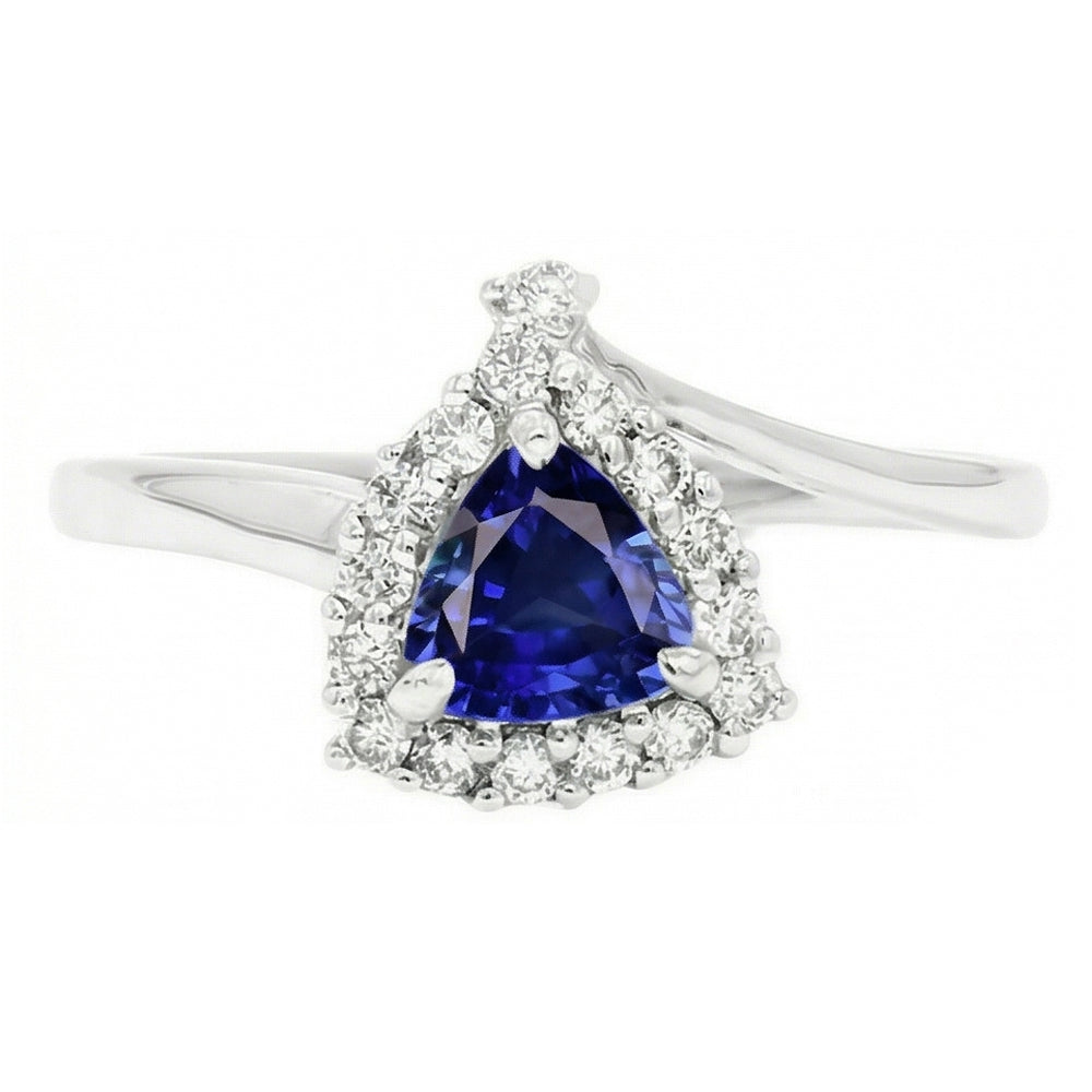 Engagement Halo Natural Earth Mined Diamond Ring Trillion Deep Blue Sapphire 2 Carats