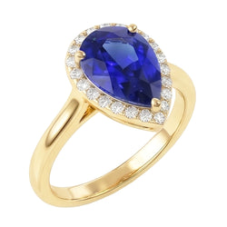 Engagement Halo Ring Pear Cut Blue Sapphire & Natural Earth Mined Diamonds 4 Carats