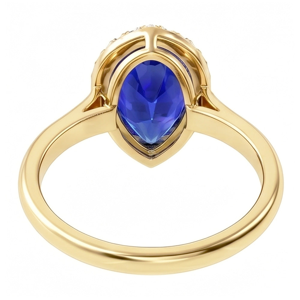 Engagement Halo Ring Pear Cut Blue Sapphire & Natural Earth Mined Diamonds 4 Carats
