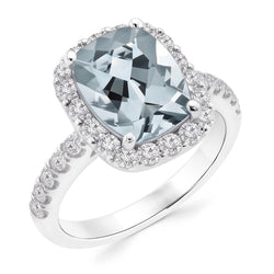 Engagement Ring 11.25 Ct Aquamarine With Natural Earth Mined Diamonds White Gold 14K