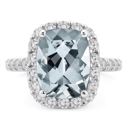 Engagement Ring 11.25 Ct Aquamarine With Natural Earth Mined Diamonds White Gold 14K