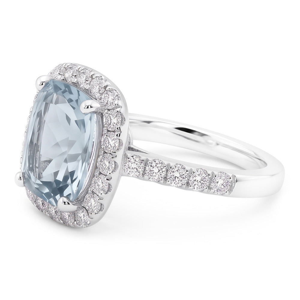 Engagement Ring 11.25 Ct Aquamarine With Natural Earth Mined Diamonds White Gold 14K