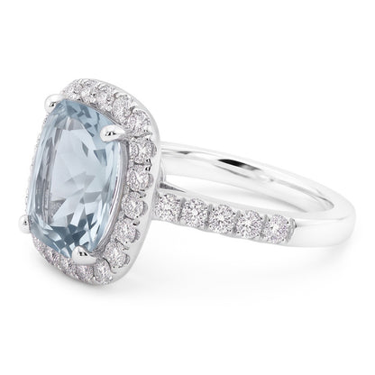 Engagement Ring 11.25 Ct Aquamarine With Natural Earth Mined Diamonds White Gold 14K
